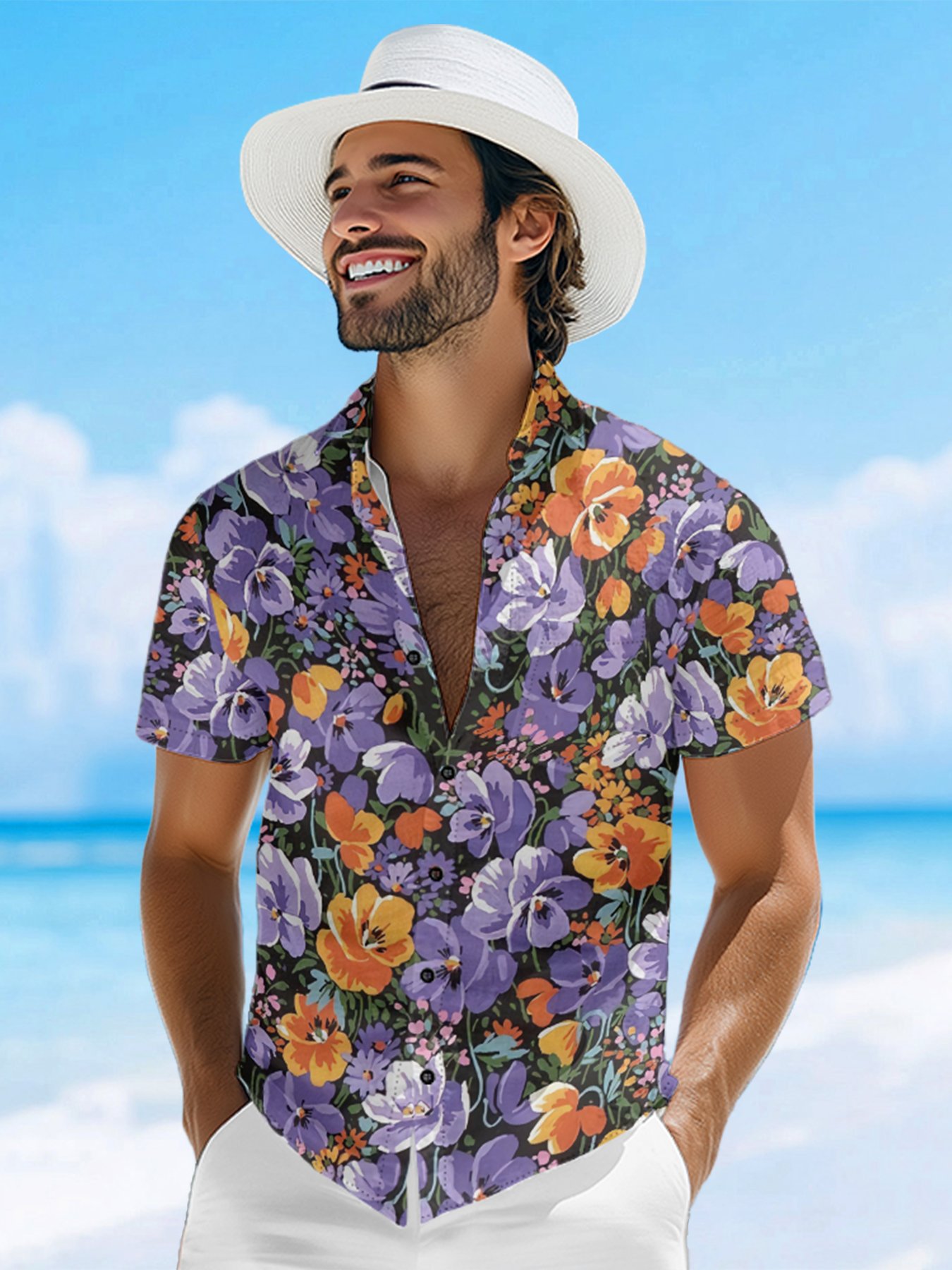 Moisture-wicking Floral Chest Pocket Hawaiian Shirt