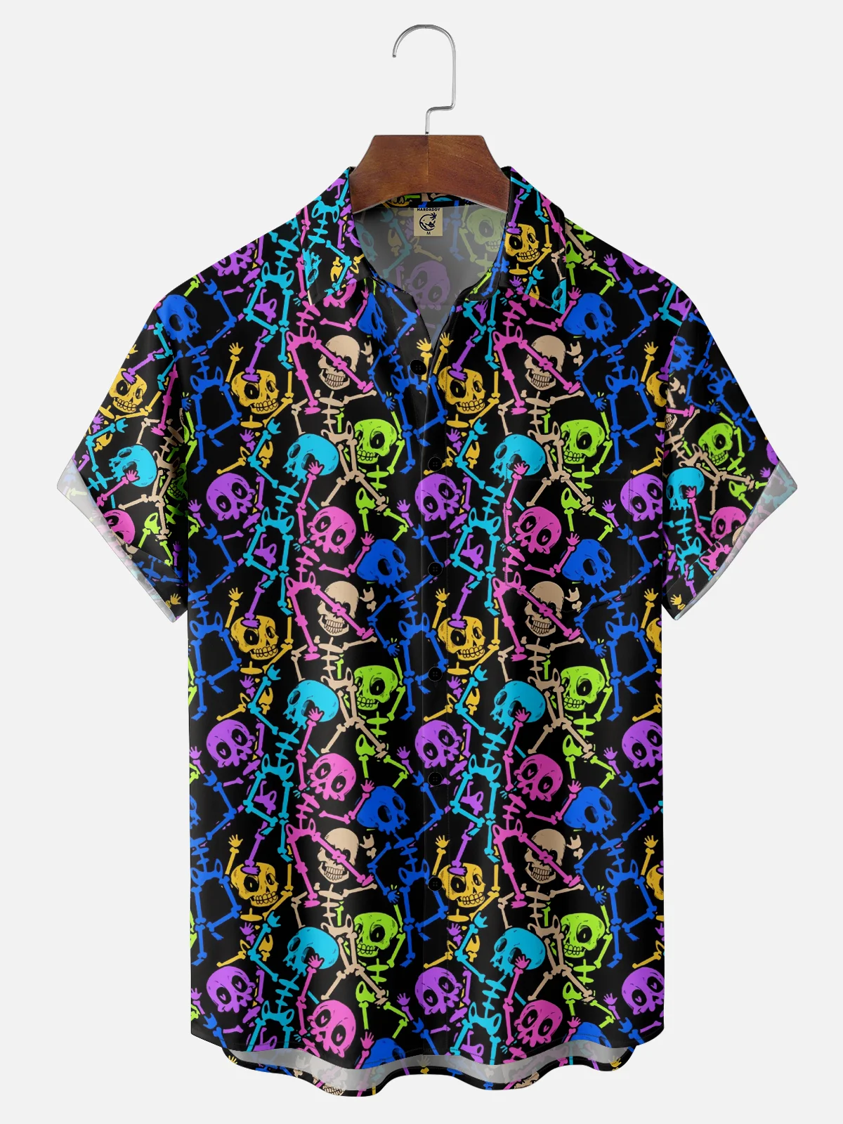 Moisture-Wicking Day Of The Dead Skull Chest Pocket Hawaiian Shirt