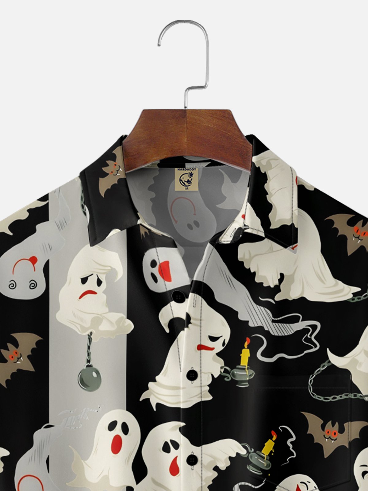 Moisture-wicking Halloween Ghost Chest Pocket Bowling Shirt
