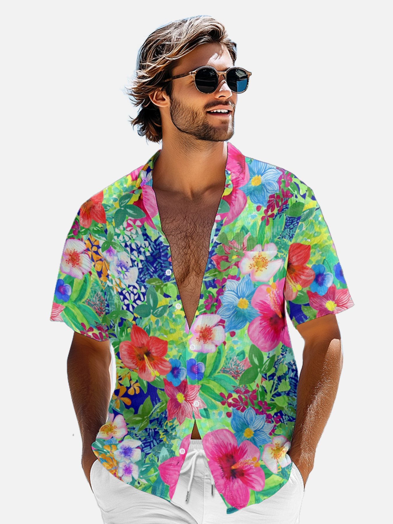 Moisture-wicking Floral Chest Pocket Hawaiian Shirt