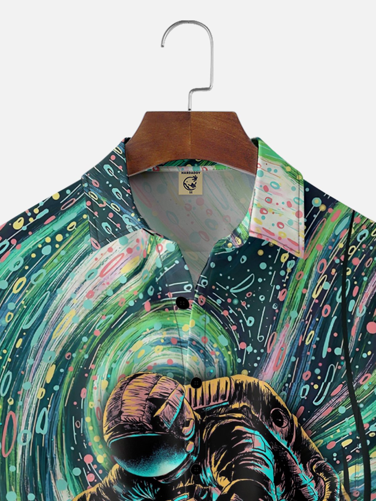 Hardaddy x Digital Moisture-Wicking Abstract Gradient Starry Sky Astronaut Skateboard Chest Pocket Hawaiian Shirt