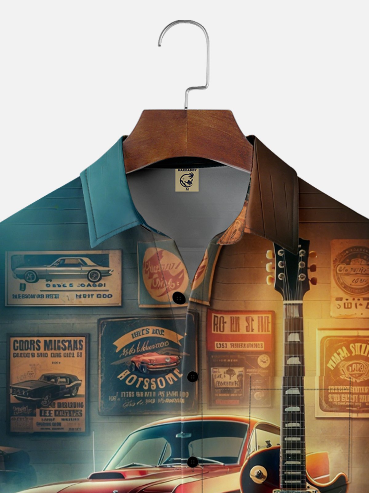 Moisture Wicking Retro Car Music Chest Pocket Hawaiian Shirt