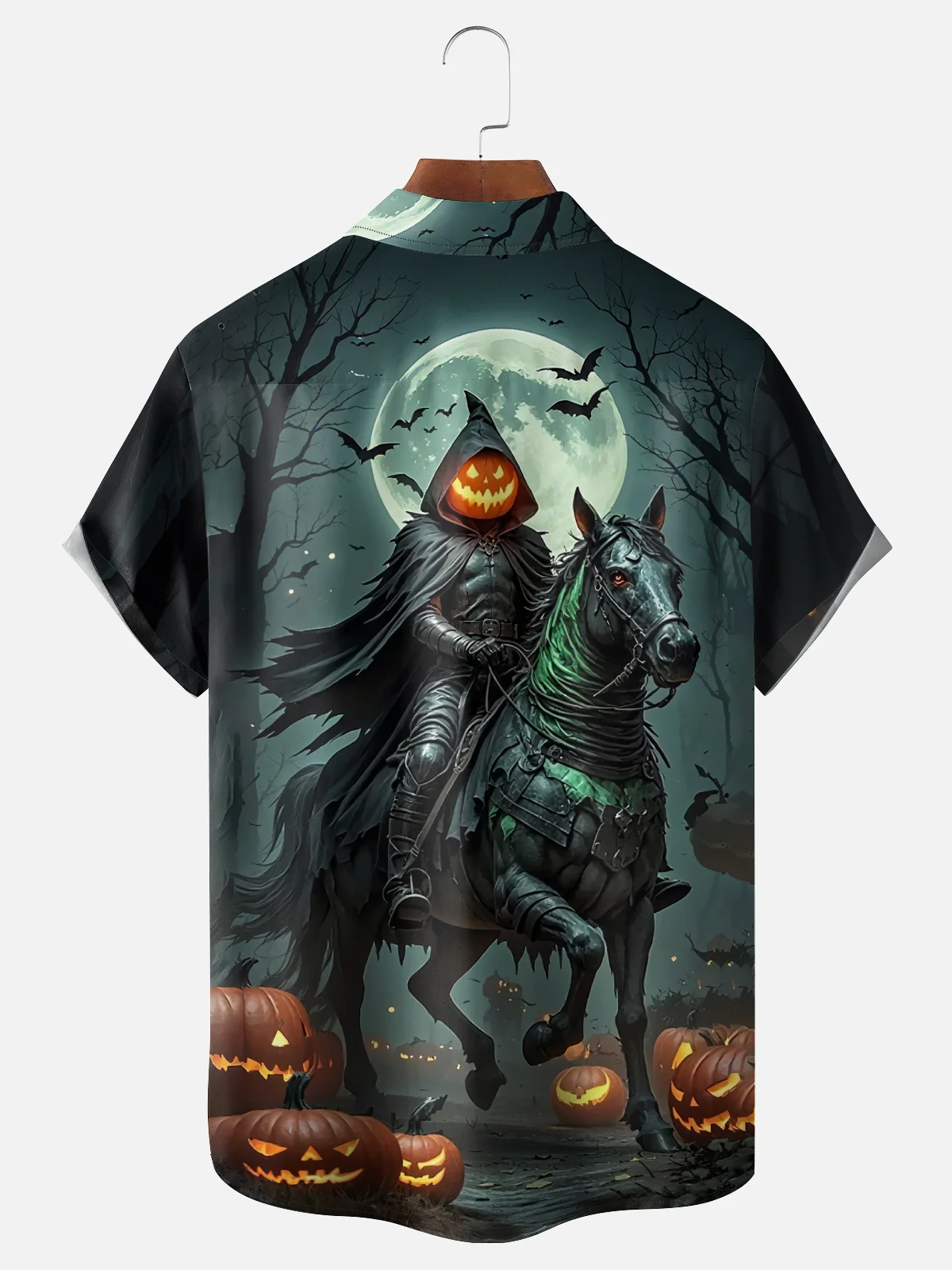 Moisture-Wicking Halloween Pumpkin Knight Chest Pocket Hawaiian Shirt