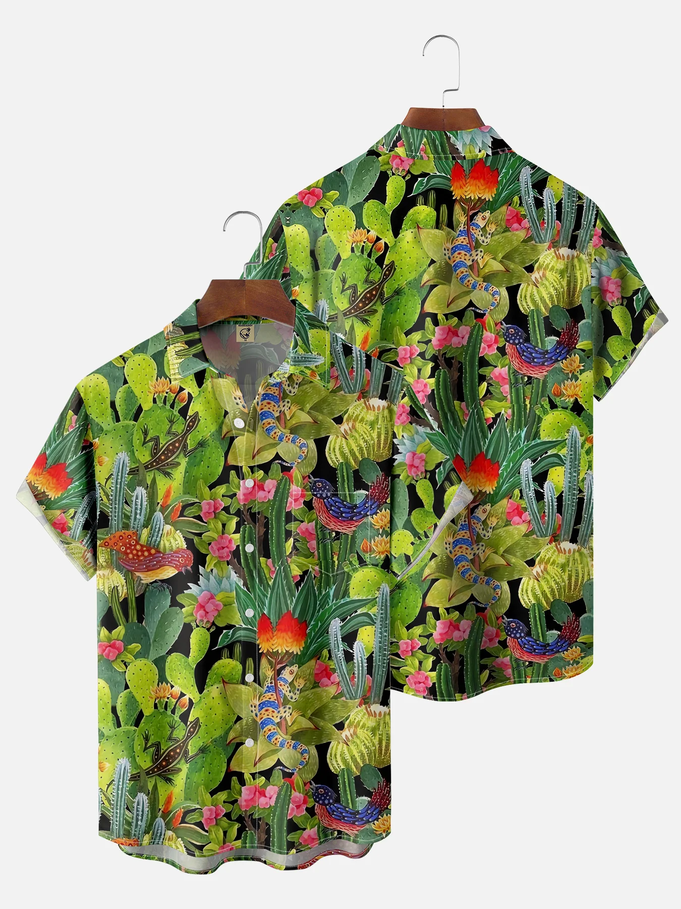 Moisture-wicking Cactus Lizard Chest Pocket Hawaiian Shirt