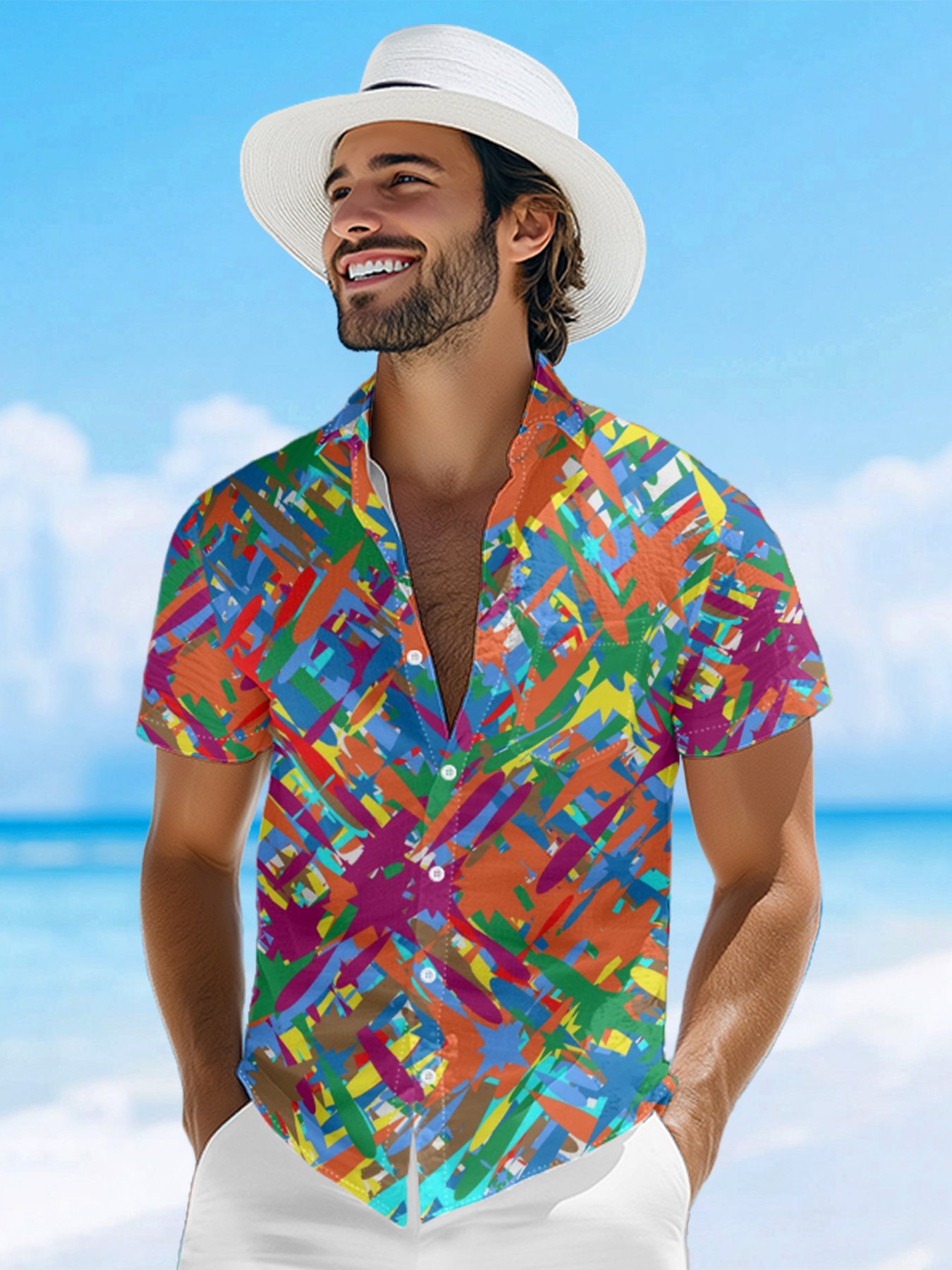 Moisture-wicking Geomatric Chest Pocket Casual Shirt