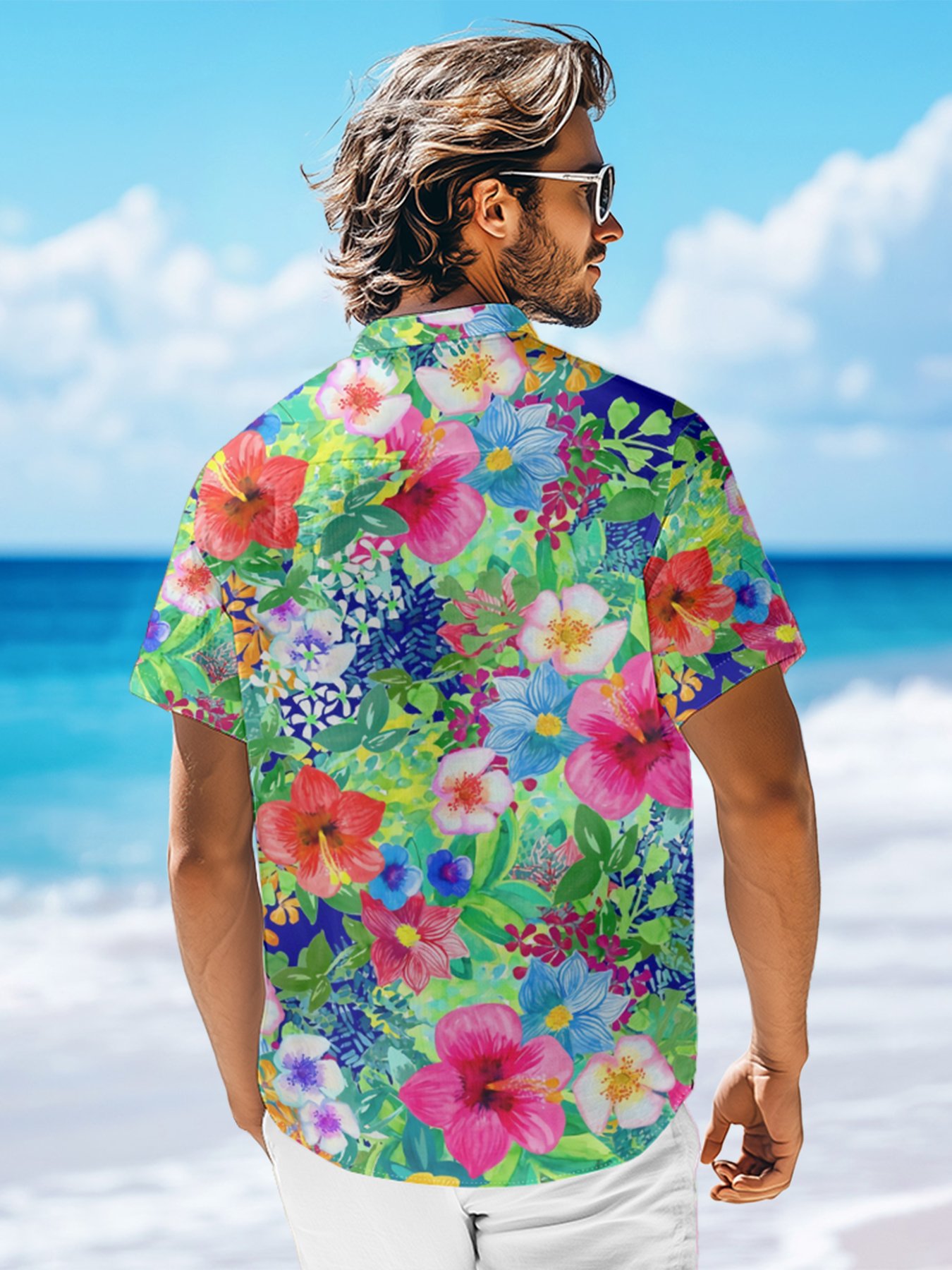 Moisture-wicking Floral Chest Pocket Hawaiian Shirt
