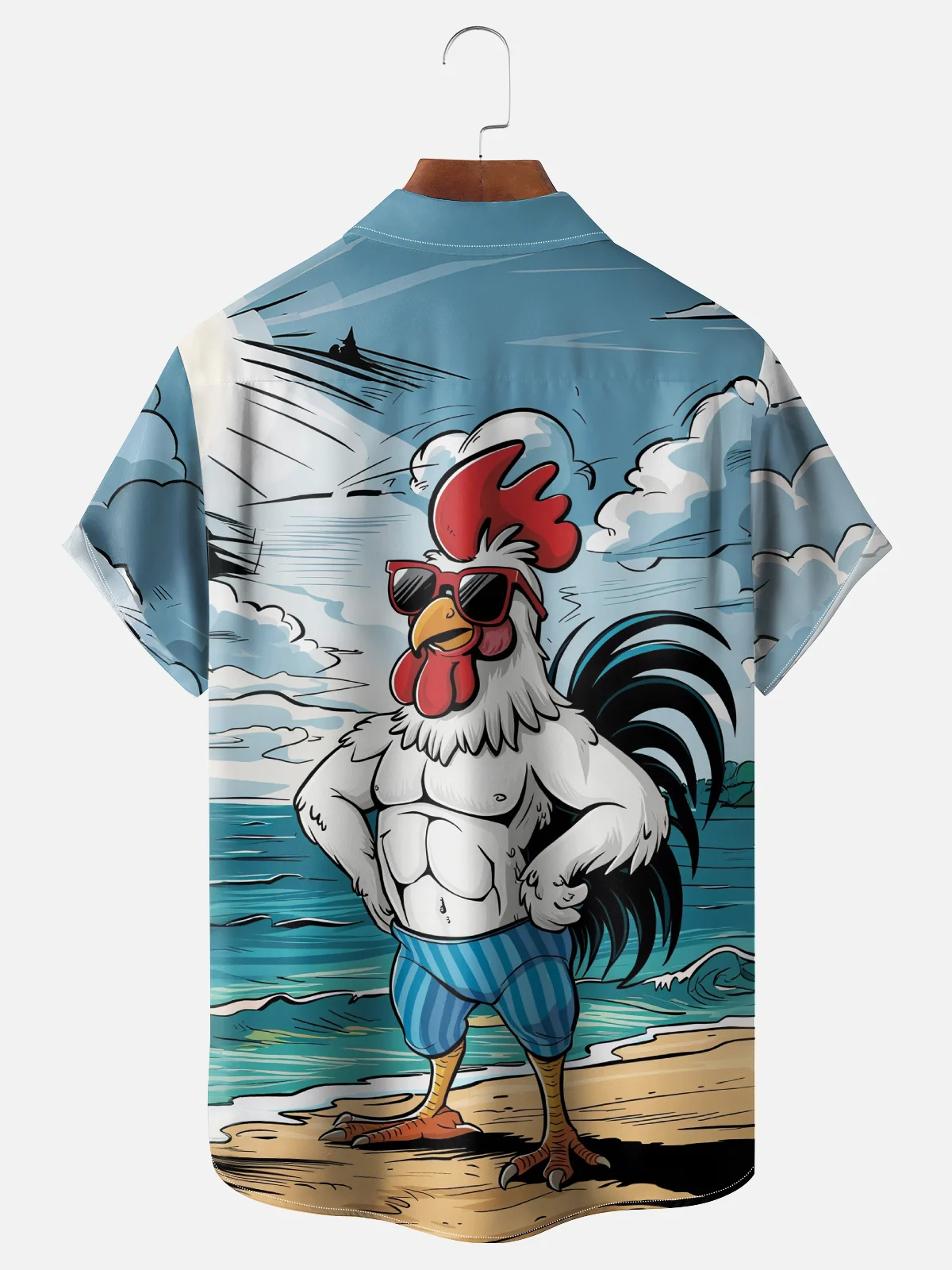 Moisture-Wicking Ombre Beach Chicken Chest Pocket Hawaiian Shirt