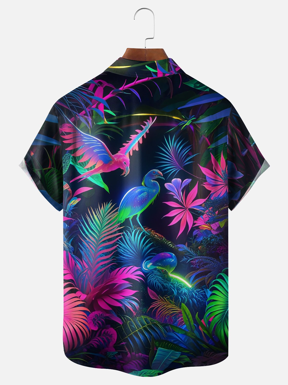 Moisture-Wicking Floral Parrot Chest Pocket Hawaiian Shirt