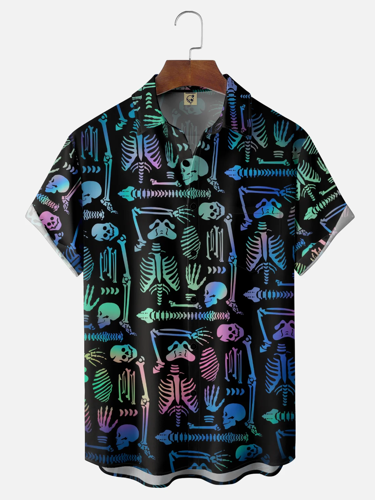 Moisture-Wicking Day Of The Dead Skull Chest Pocket Hawaiian Shirt