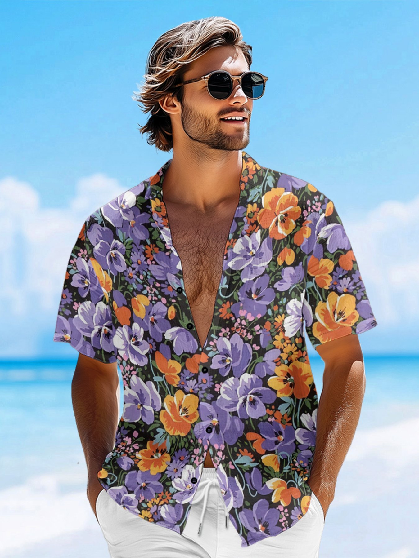 Moisture-wicking Floral Chest Pocket Hawaiian Shirt