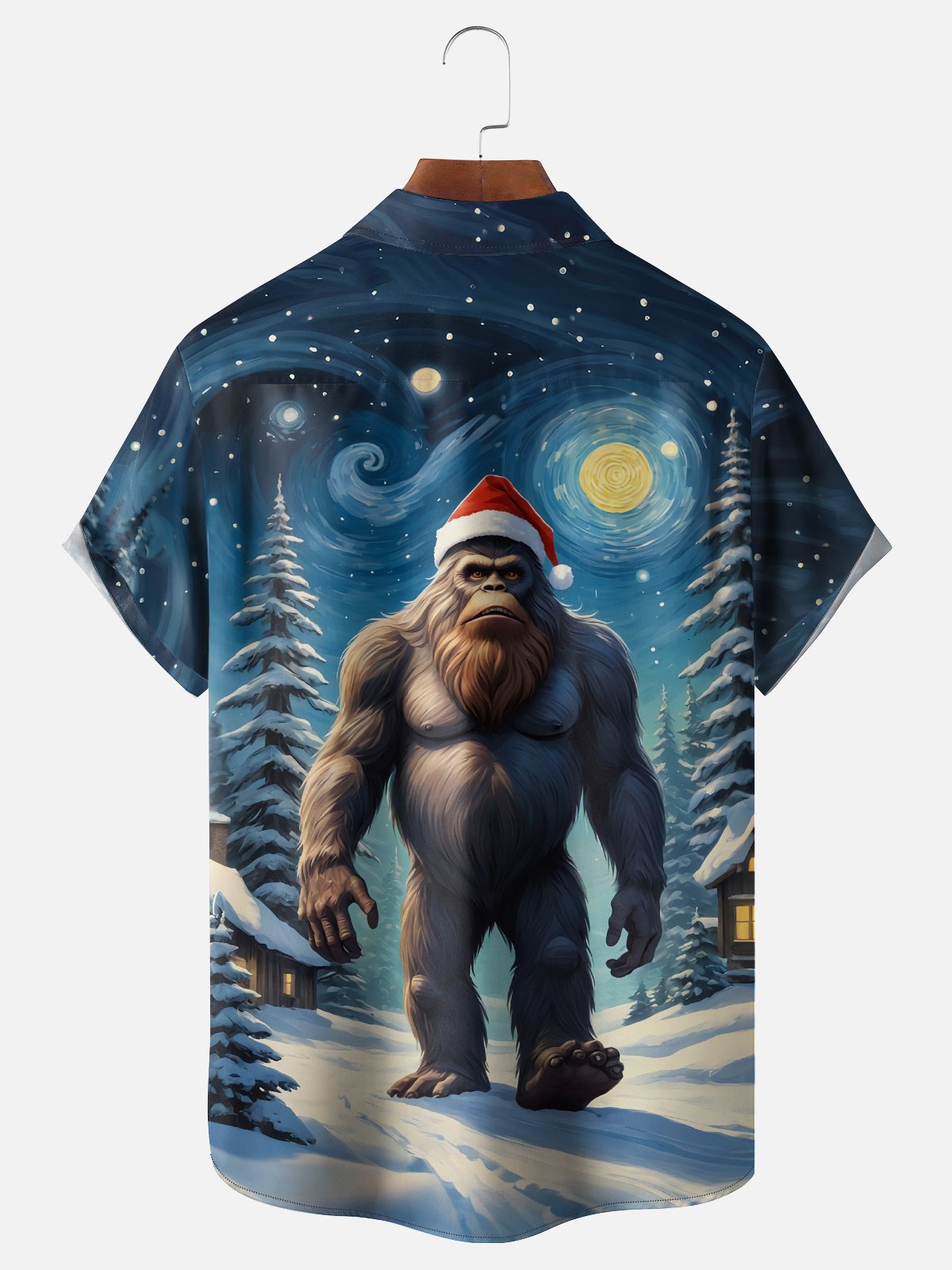 Moisture-Wicking Christmas Bigfoot Art Chest Pocket Hawaiian Shirt