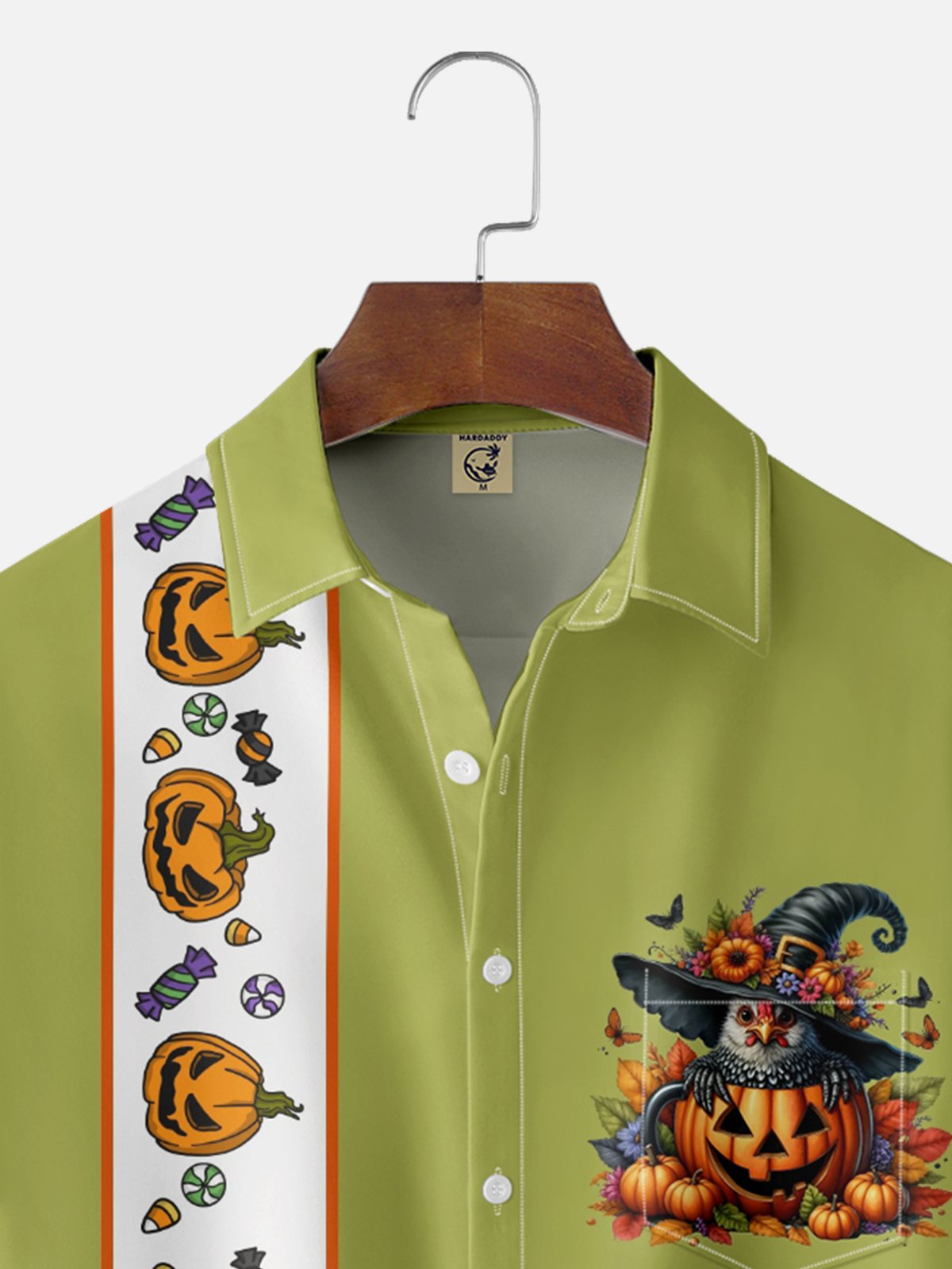 Moisture-wicking Halloween Pumpkin Chest Pocket Bowling Shirt