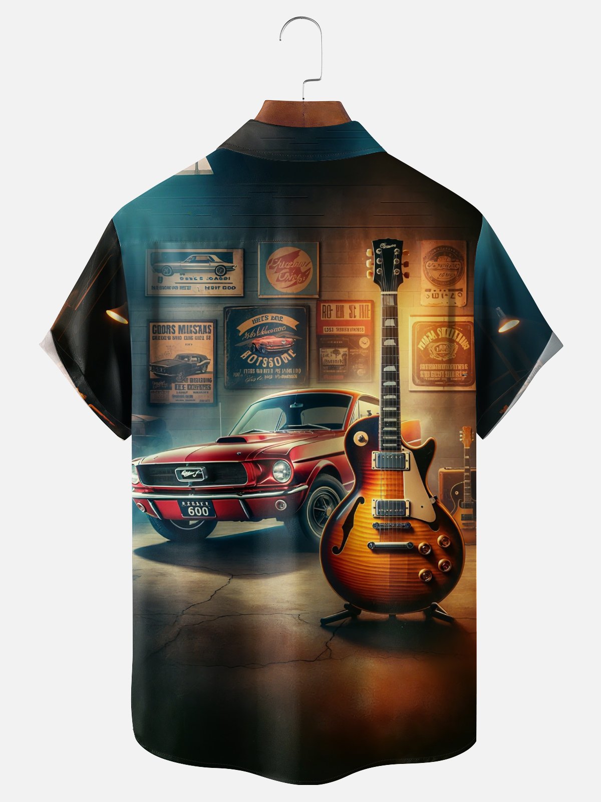 Moisture Wicking Retro Car Music Chest Pocket Hawaiian Shirt