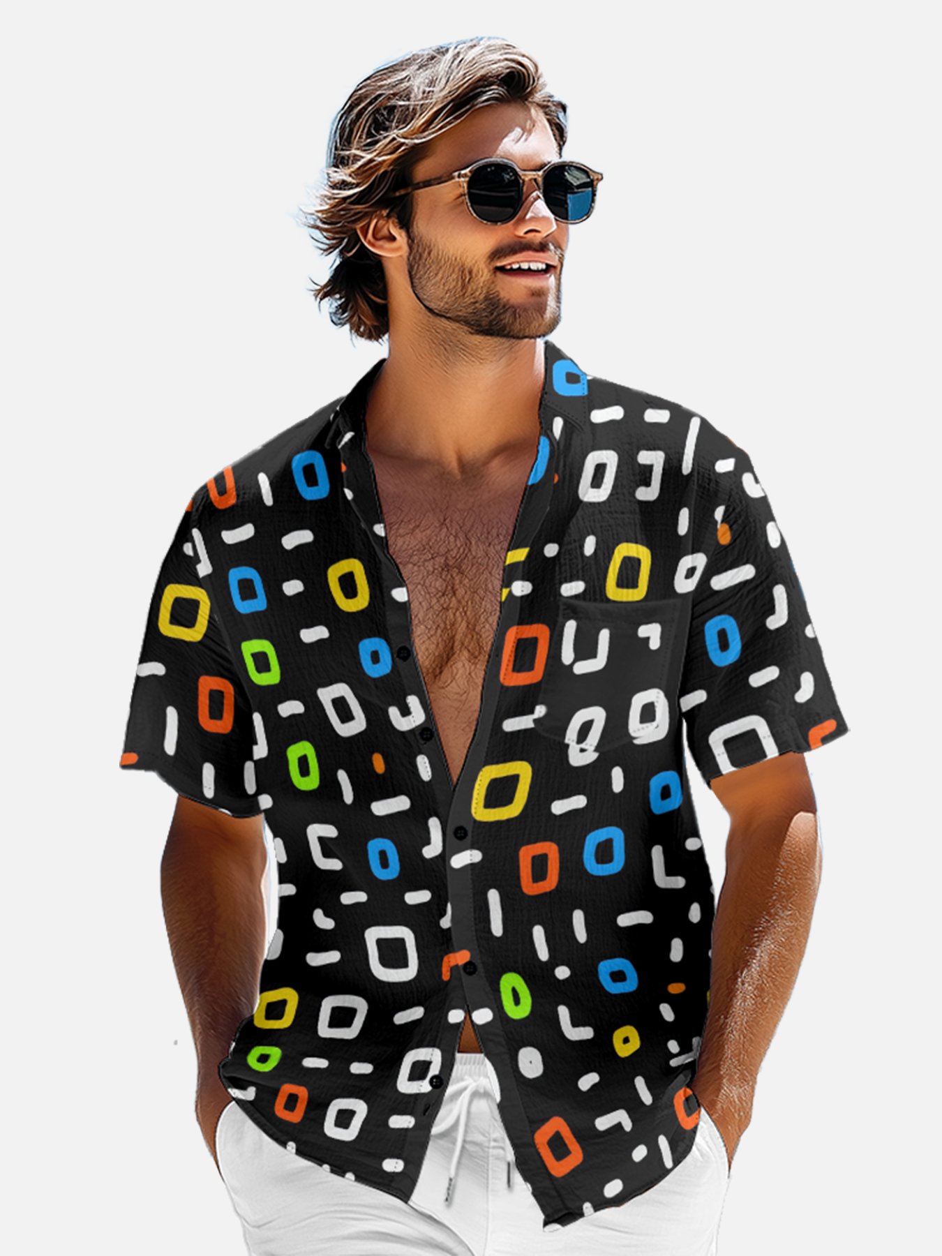 Moisture-wicking Floral Chest Pocket Hawaiian Shirt