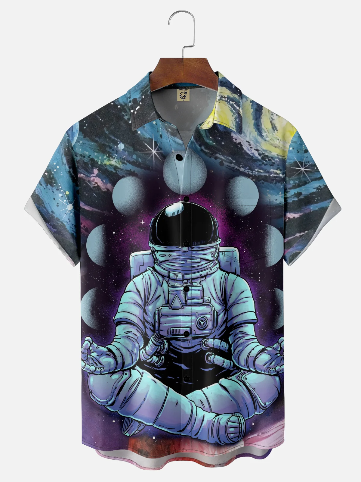 Hardaddy x Digital Carbine Moisture-Wicking Abstract Gradient Color Universe Astronaut Chest Pocket Hawaiian Shirt