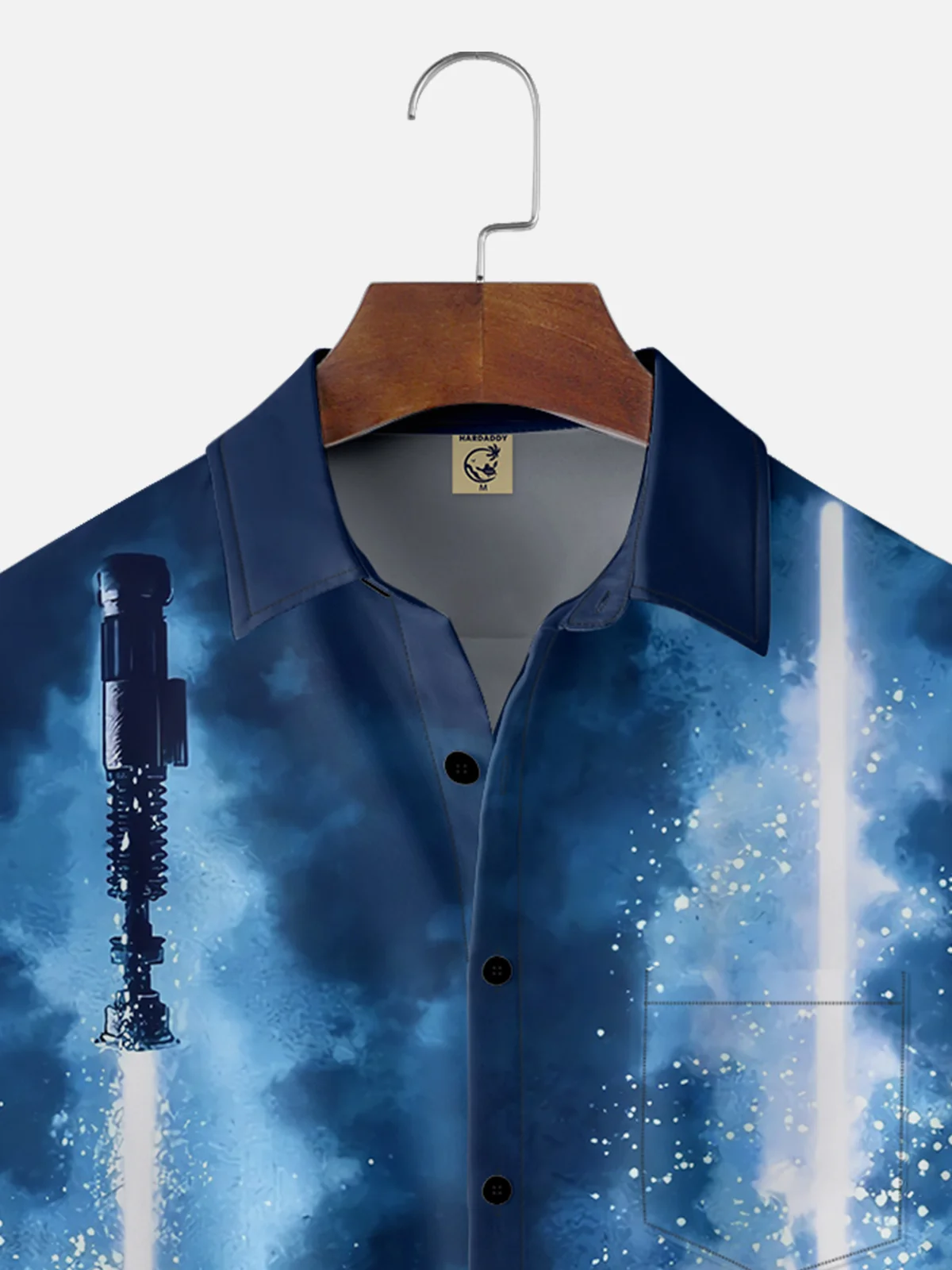 Tall Size Moisture-wicking Fun and Avant-garde Laser Sword Star Art Wars Chest Pocket Bowling Shirt