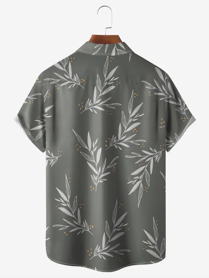 Tall Size Moisture-wicking Leaves Chest Pocket Hawaiian Shirt