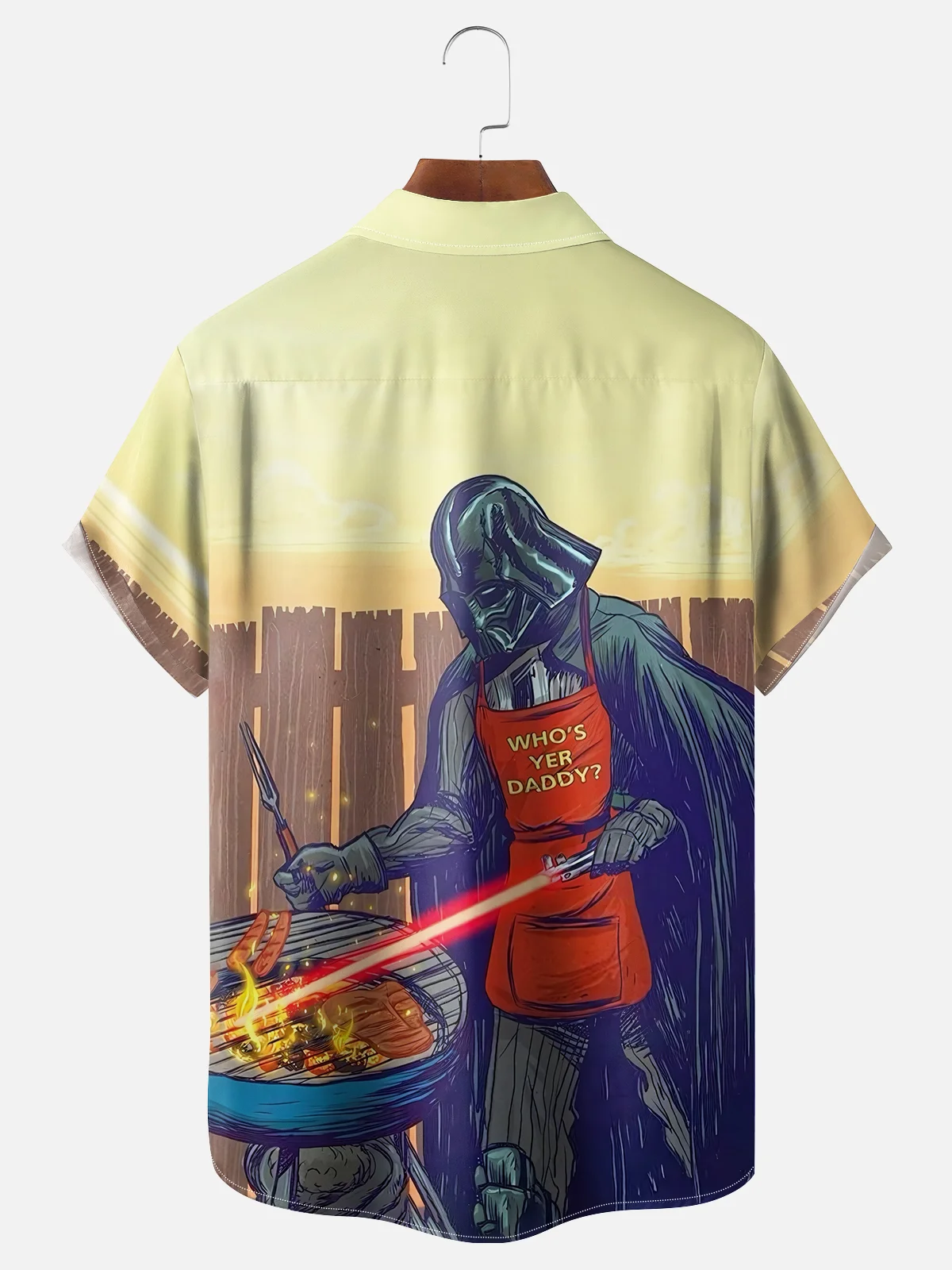 Tall Size Moisture-wicking Star Robot Droid Grill Chest Pocket Hawaiian Shirt