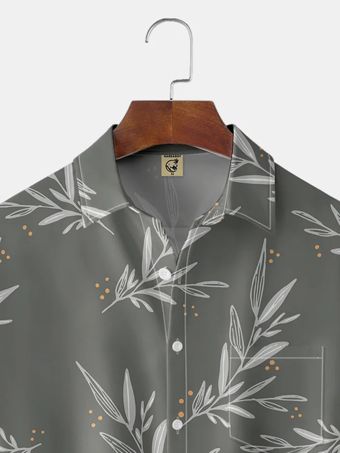 Tall Size Moisture-wicking Leaves Chest Pocket Hawaiian Shirt