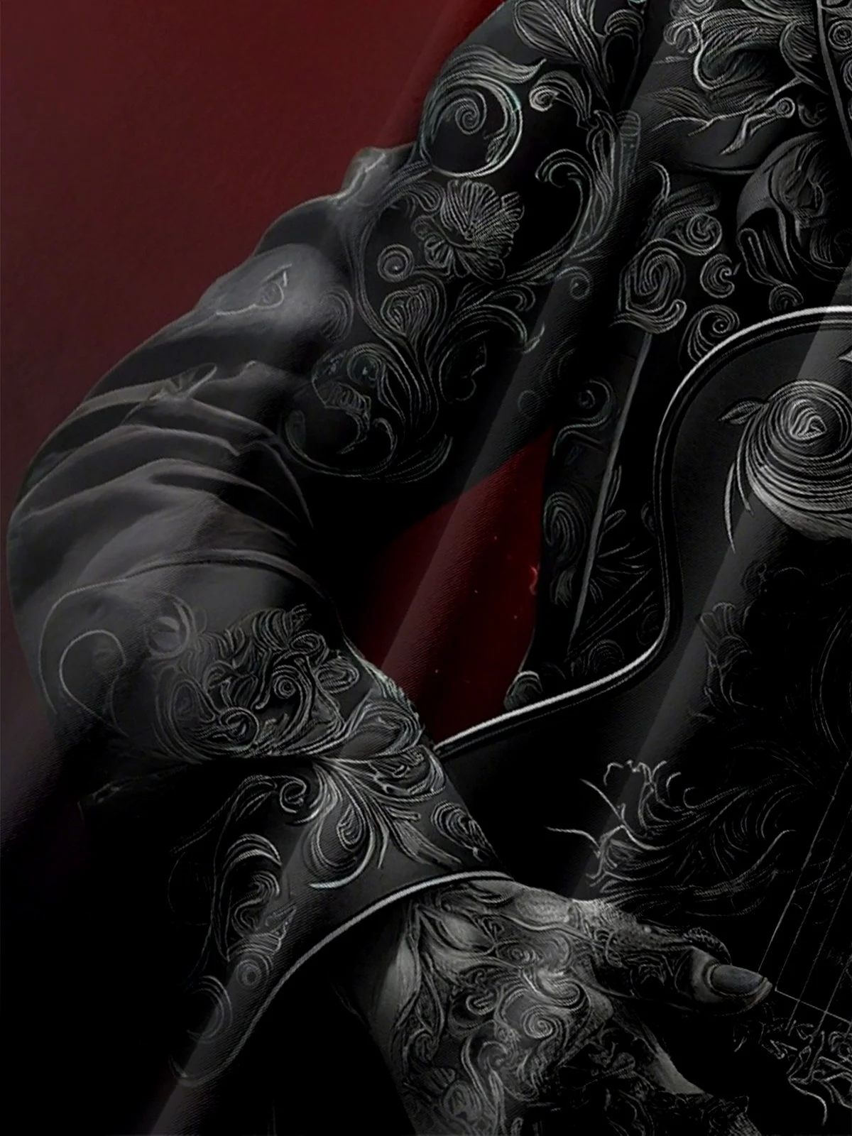 Tall Size Moisture-wicking Rock Skull Music Guiar Rose Chest Pocket Casual Shirt