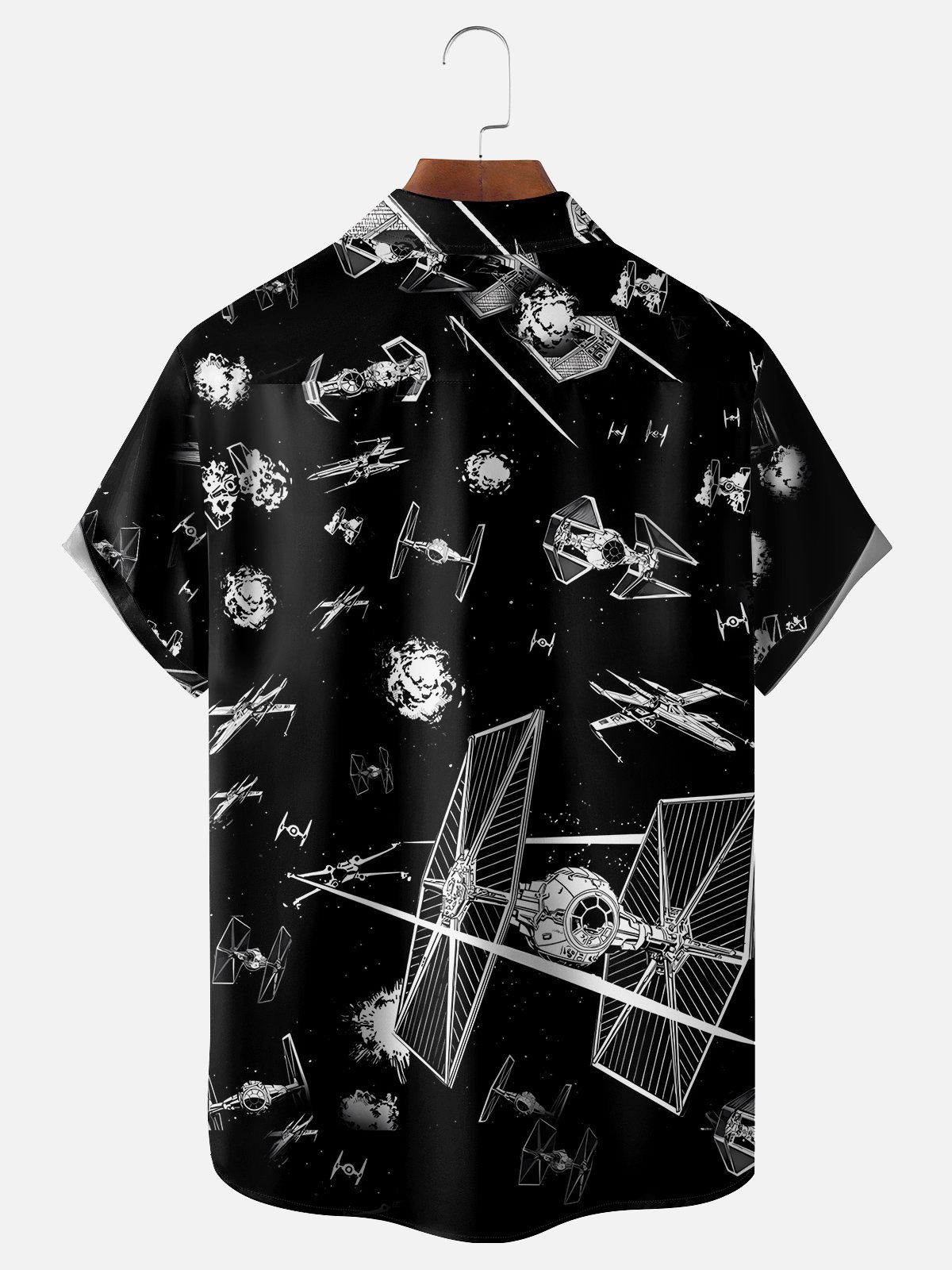 Tall Size Moisture-wicking Spaceship Wars Chest Pocket Hawaiian Shirt