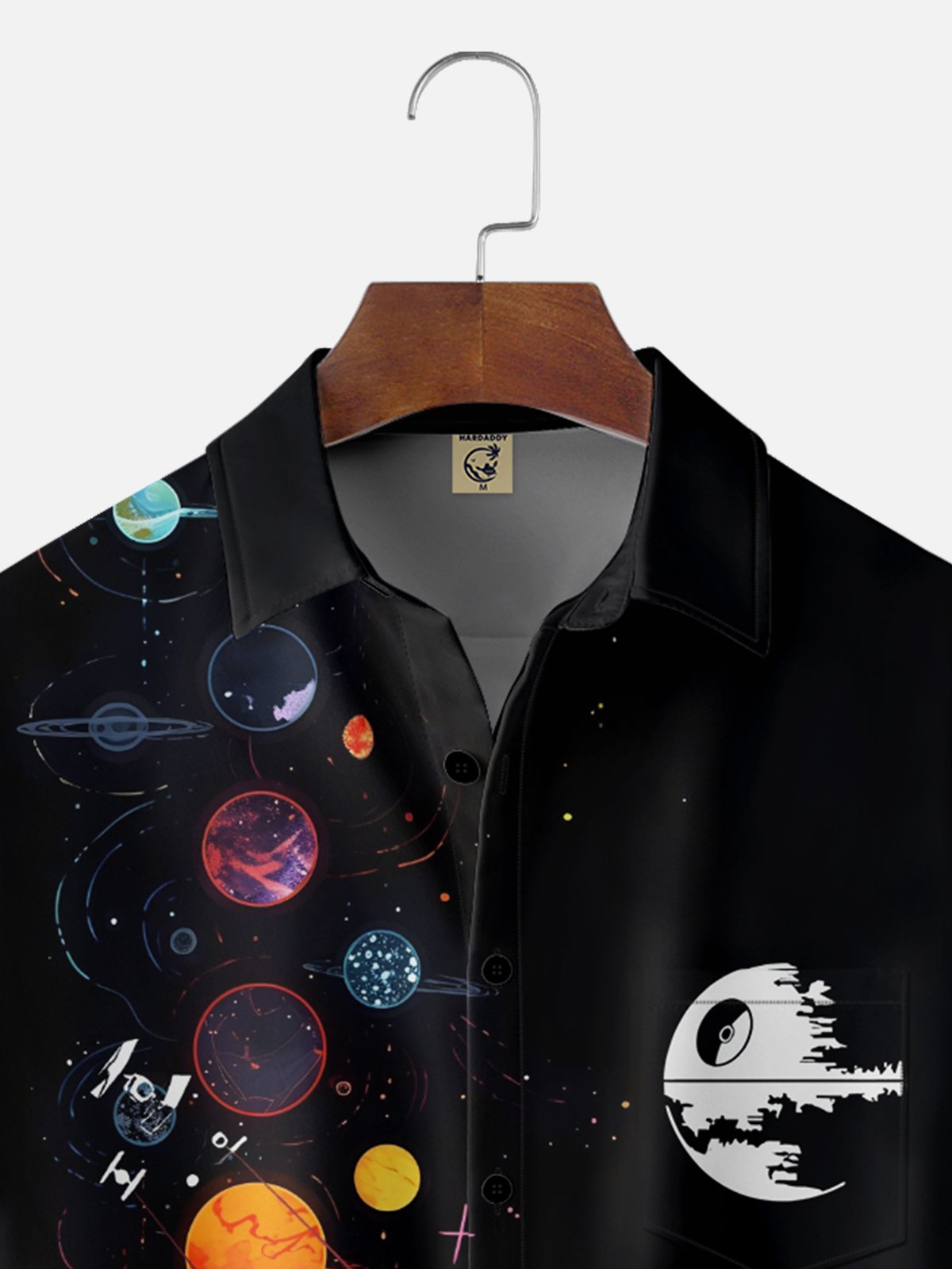 Moisture-wicking Stars Spaceship Universe Chest Pocket Casual Shirt