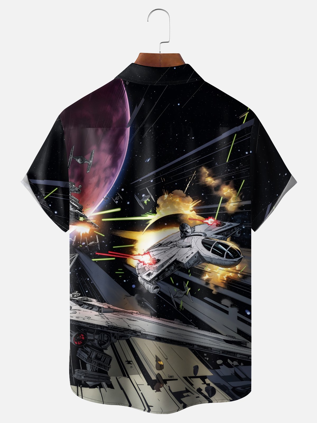 Moisture-wicking Star Spaceship Universe Chest Pocket Casual Shirt