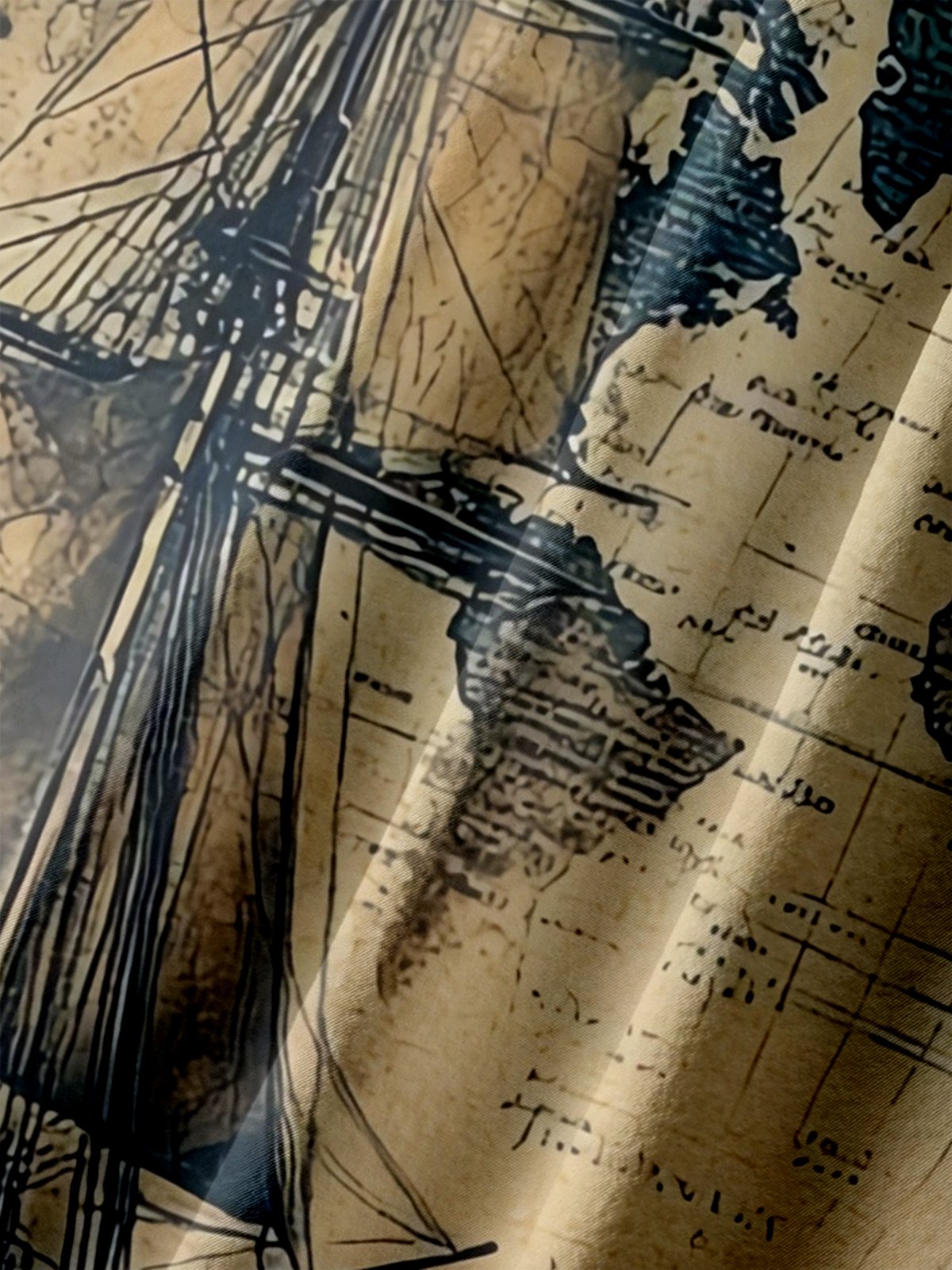 Big Size Moisture Wicking Vintage Map Sailboat Chest Pocket Hawaiian Shirt
