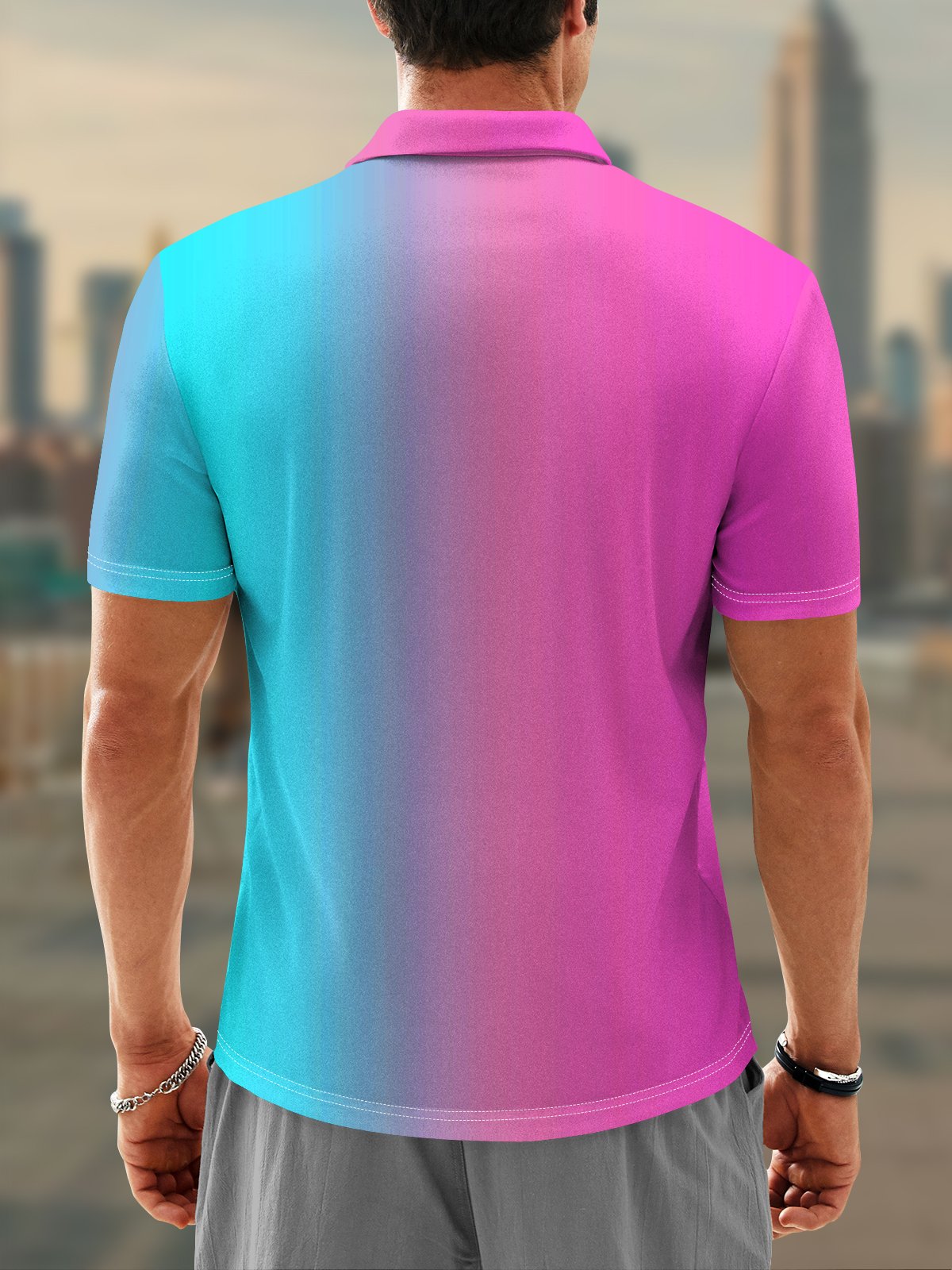 Moisture-Wicking Gradient Coconut Tree Short Sleeve Golf Polo