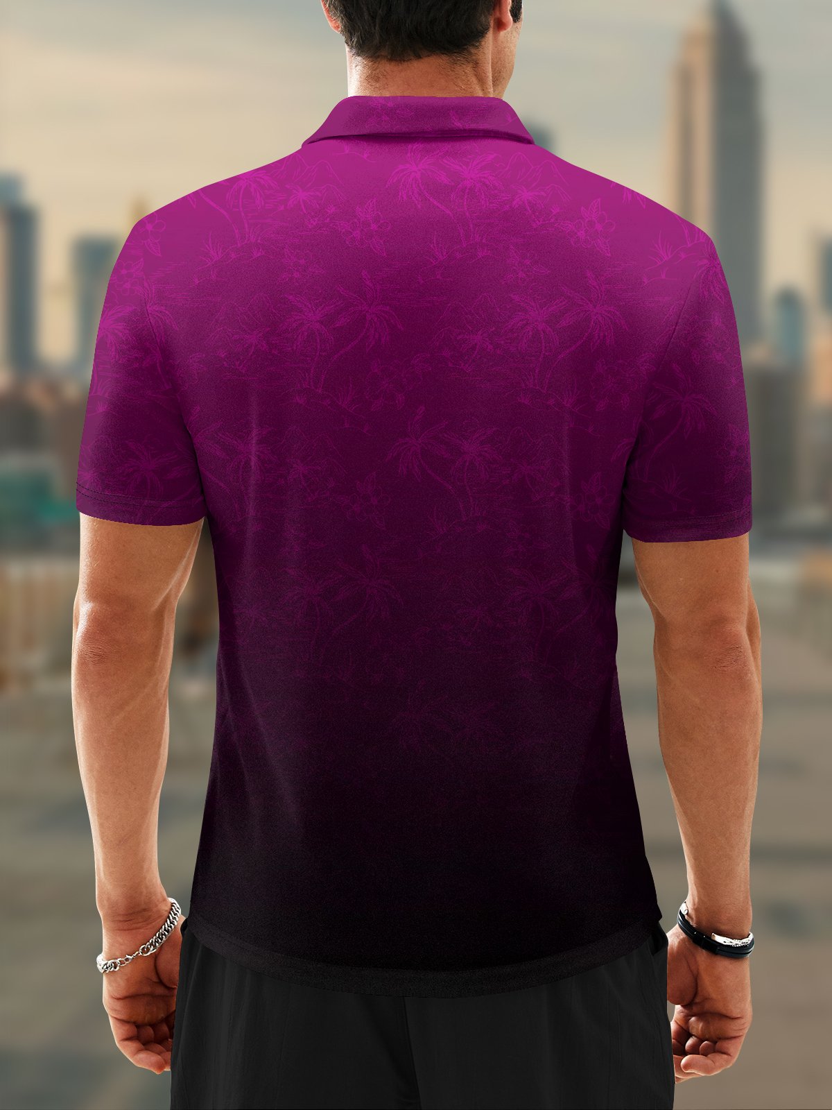 Moisture-Wicking 3D Ombre Coconut Tree Short Sleeve Golf Polo