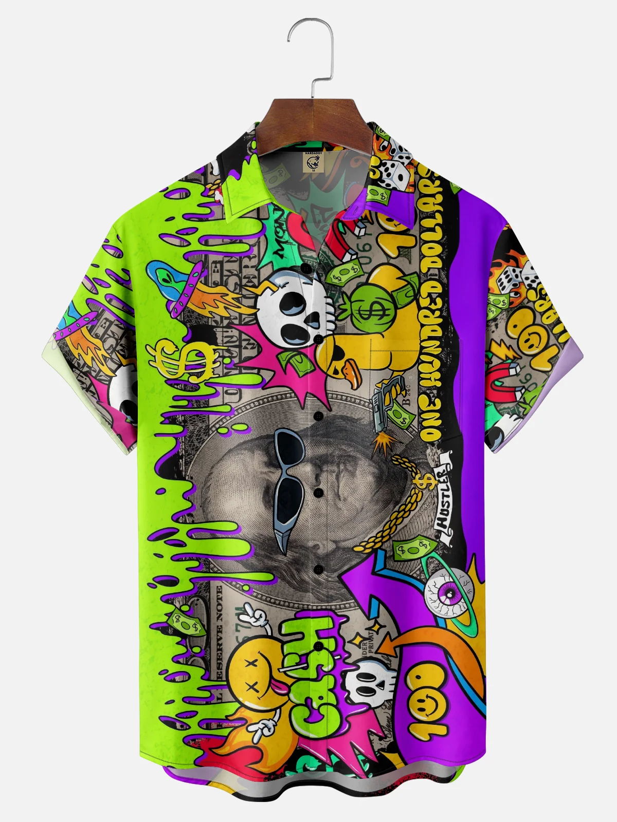 Moisture-wicking Funny Graffiti Dollars Chest Pocket Casual Shirt