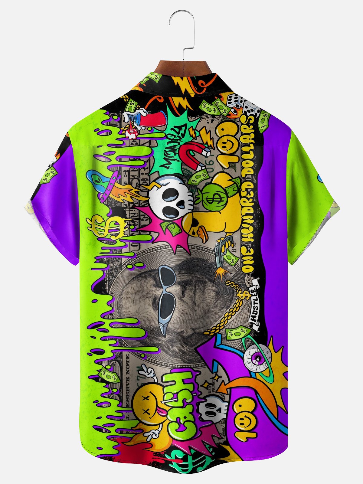 Moisture-wicking Funny Graffiti Dollars Chest Pocket Casual Shirt