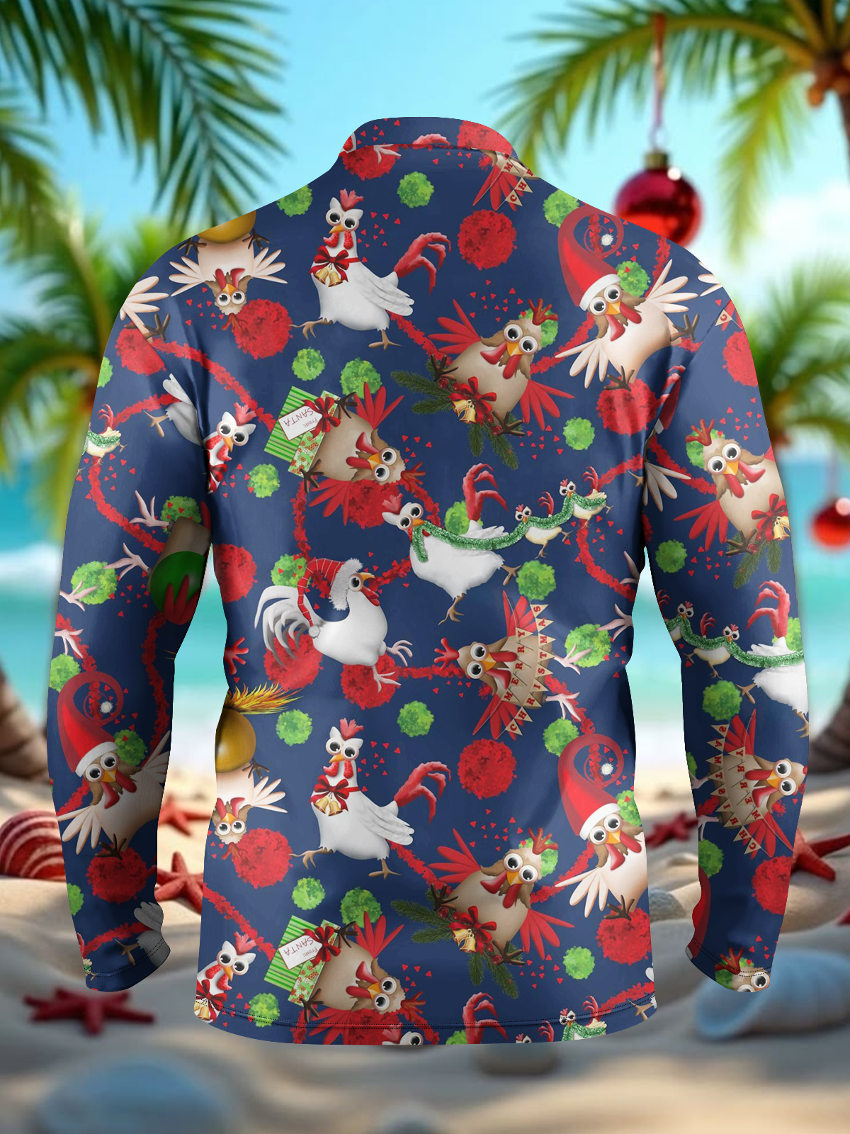 Moisture-Wicking Christmas Hat Chicken Ribbon Long Sleeve Golf Polo