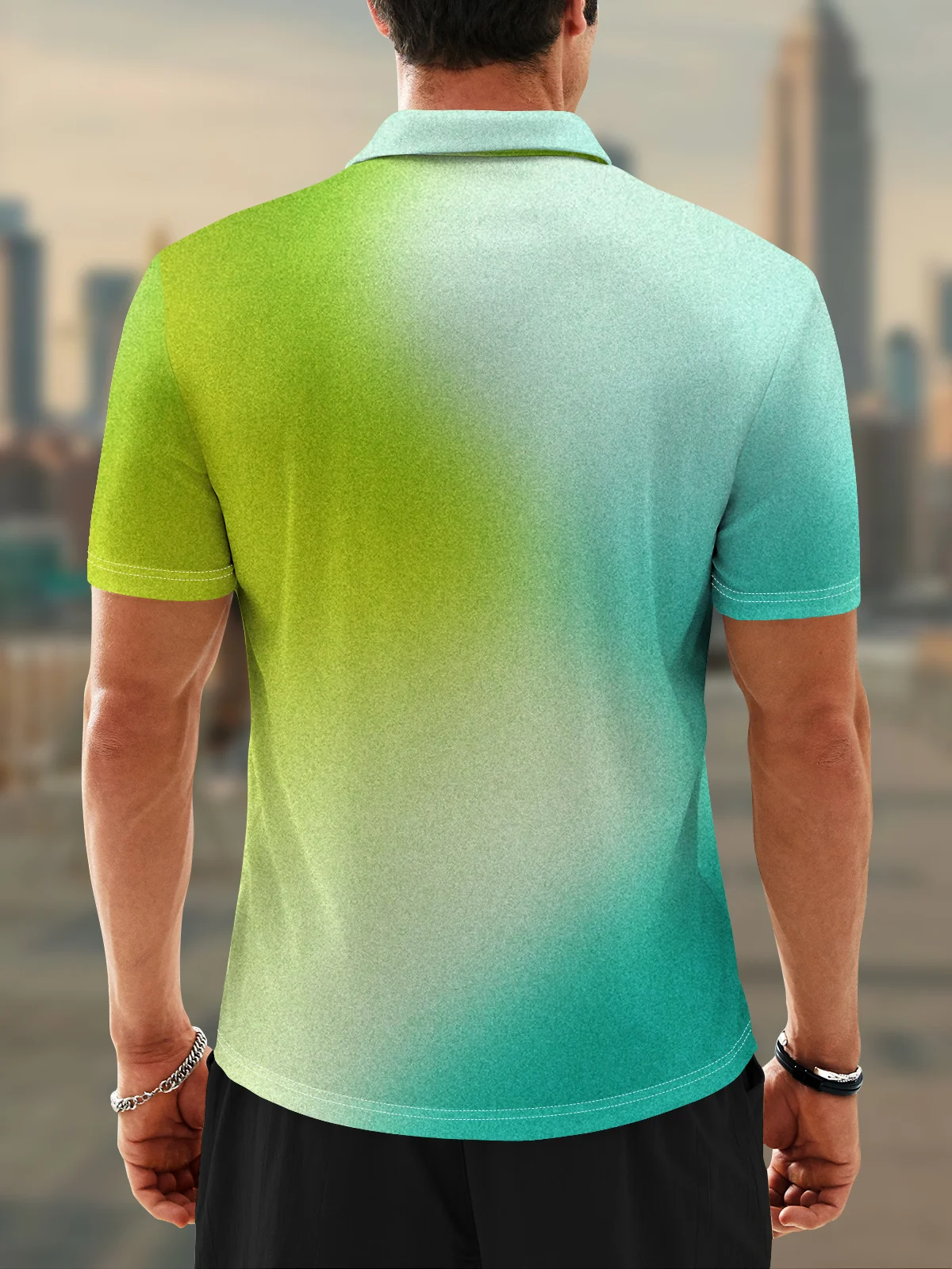 Moisture-Wicking Gradient Coconut Tree Short Sleeve Golf Polo