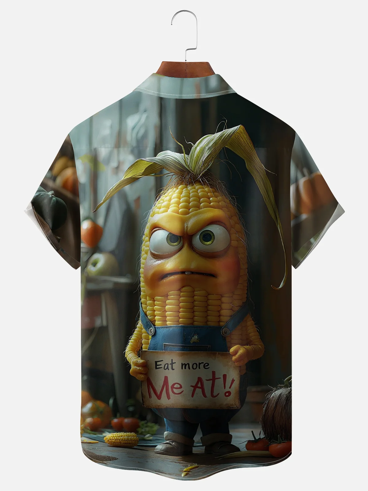 Moisture-wicking Fun Corn "EAT MORE ME AT" Chest Pocket Casual Shirt