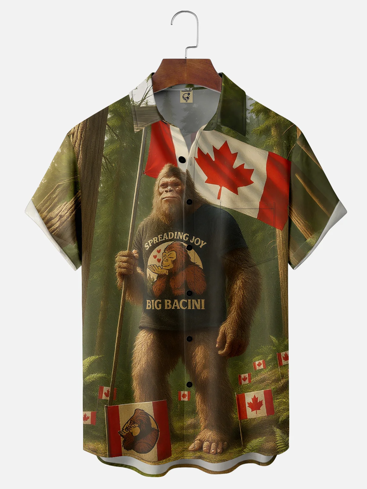 Moisture-wicking Bigfoot Canada Fun Jones Chest Pocket Hawaiian Shirt