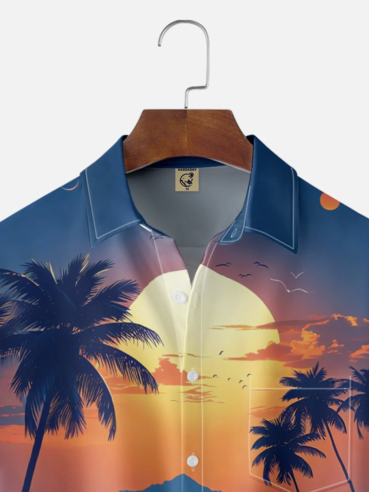 Moisture-wicking Sunset Beach Art Party Vacation Chest Pocket Hawaiian Shirt