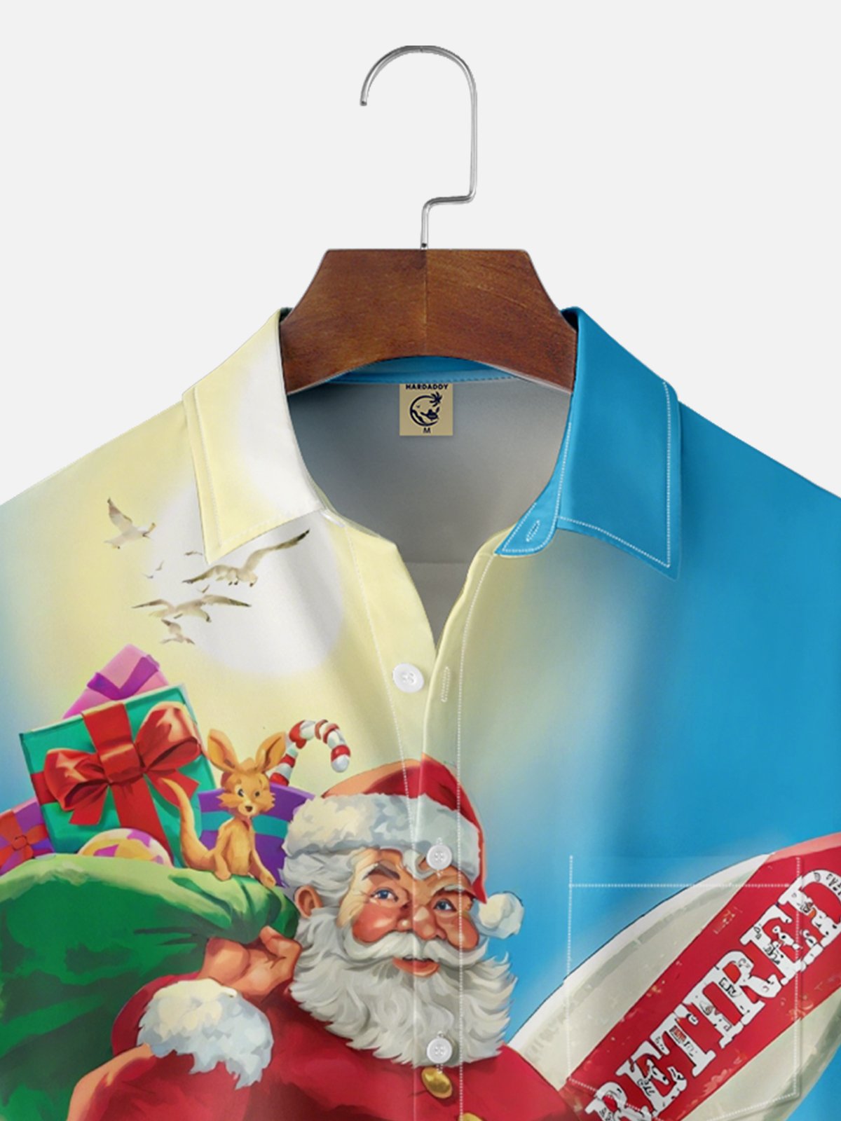Moisture-Wicking Retired Santa Vacation Chest Pocket Hawaiian Shirt