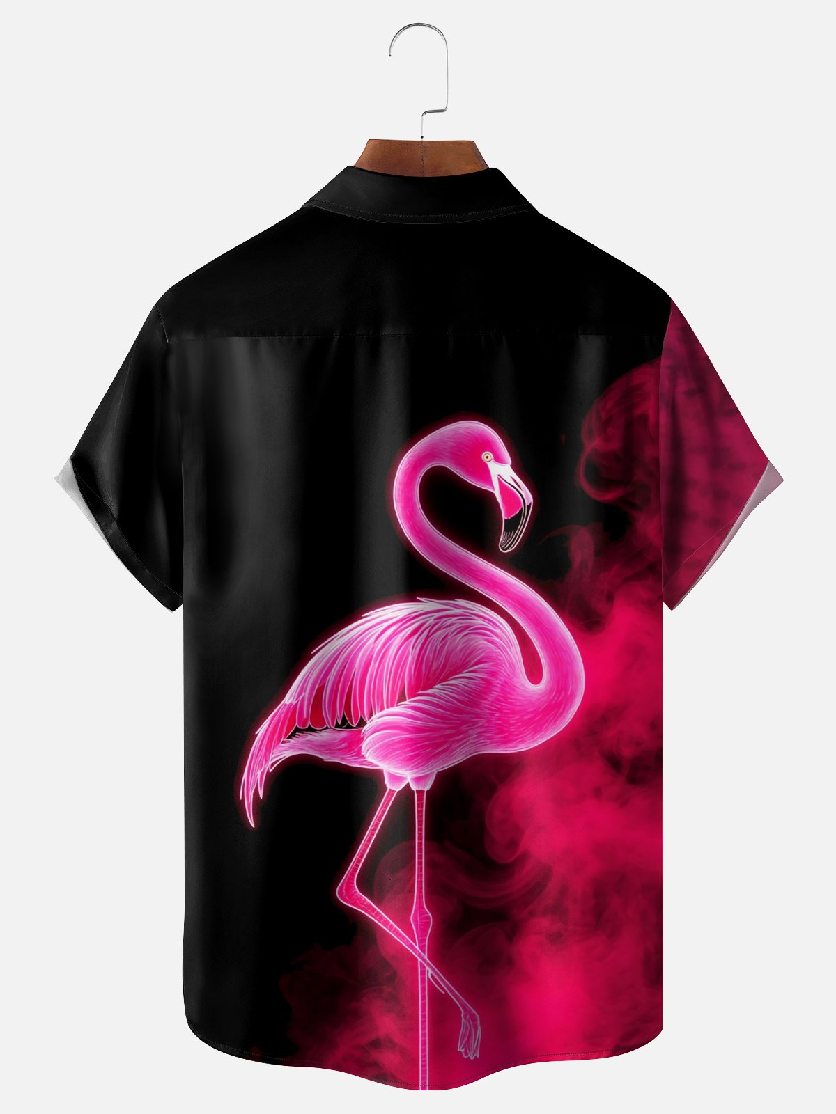 Moisture-Wicking Gradient Flamingo Chest Pocket Hawaiian Shirt