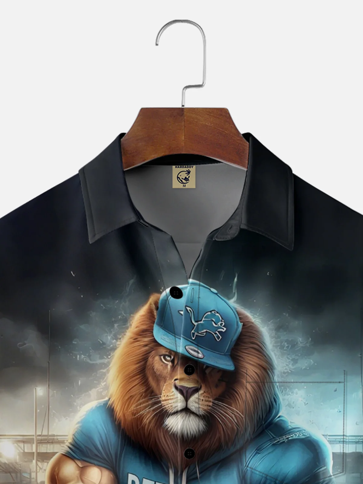 Moisture-wicking American Football Detroit Fun Art Lions Chest Pocket Casual Shirt