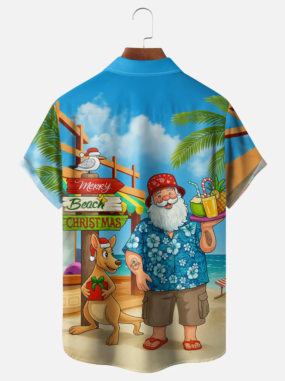 Moisture-Wicking Santa Vacation Chest Pocket Hawaiian Shirt