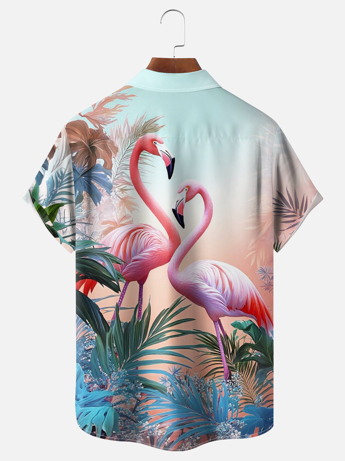 Moisture-Wicking Tropical Flamingo Chest Pocket Hawaiian Shirt
