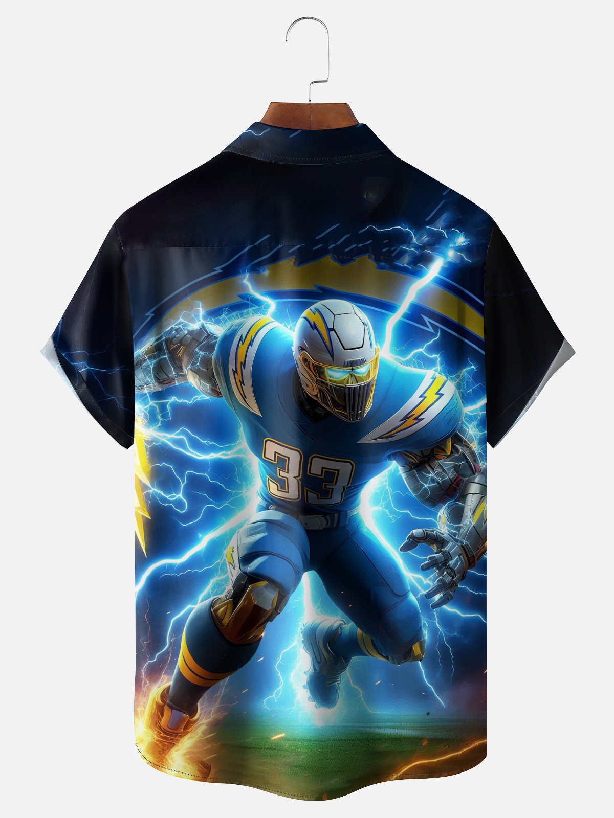 Moisture-wicking American Football Los Angeles Art Chargers Chest Pocket Casual Shirt