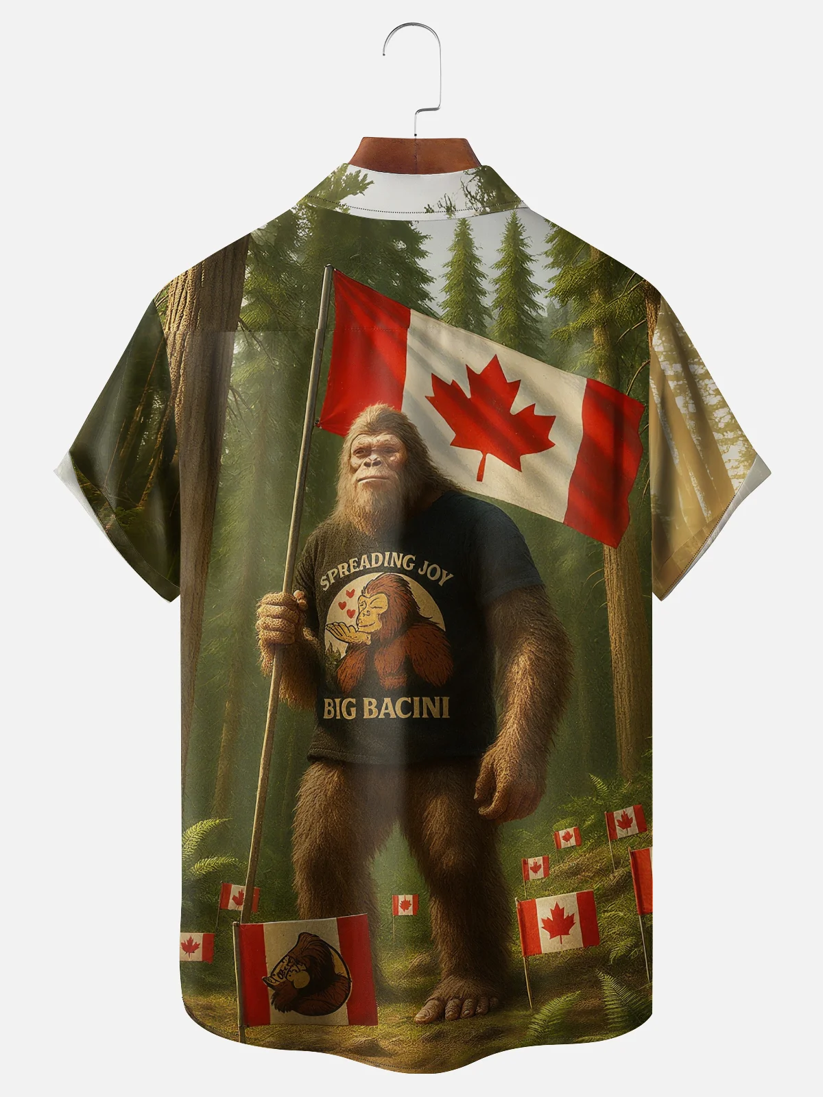 Moisture-wicking Bigfoot Canada Fun Jones Chest Pocket Hawaiian Shirt