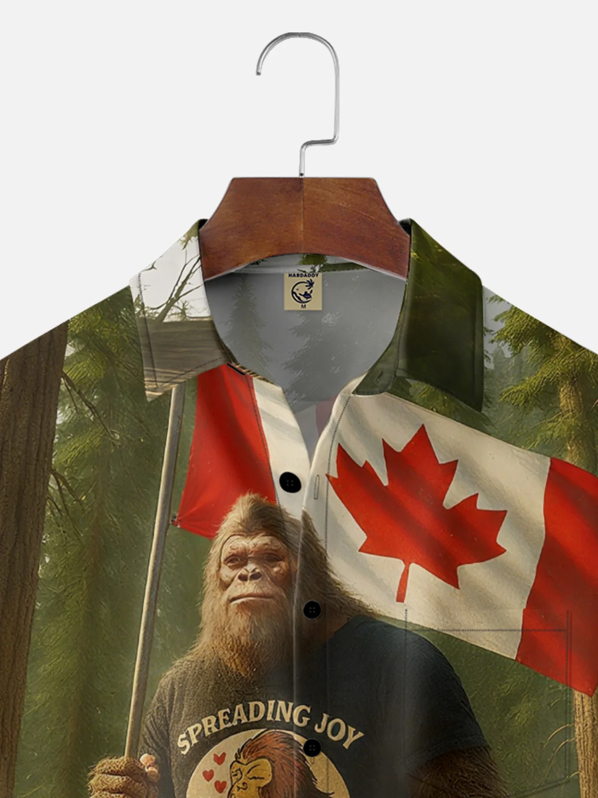 Moisture-wicking Bigfoot Canada Fun Jones Chest Pocket Hawaiian Shirt