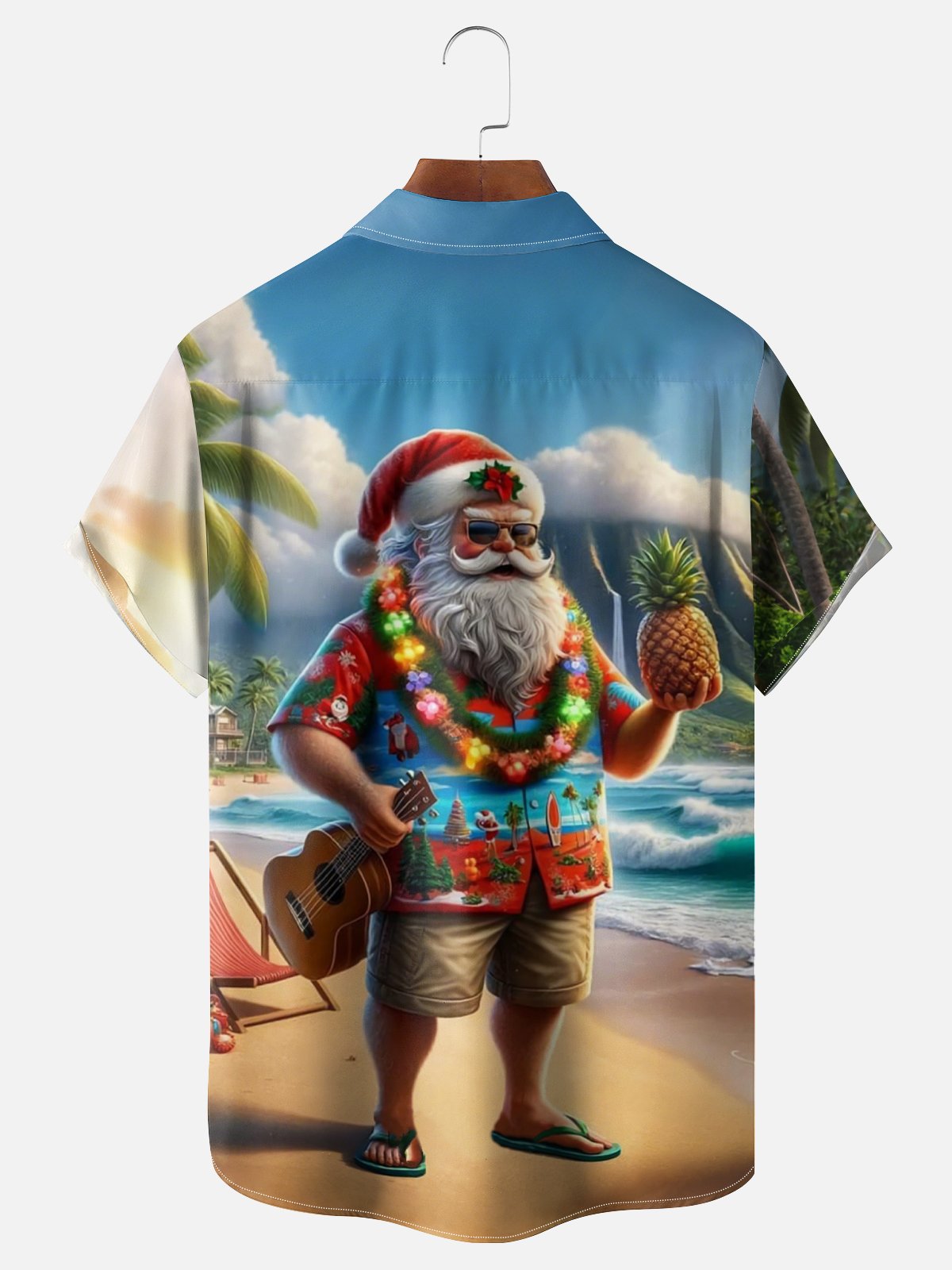Moisture-Wicking Christmas Santa Chest Pocket Hawaiian Shirt