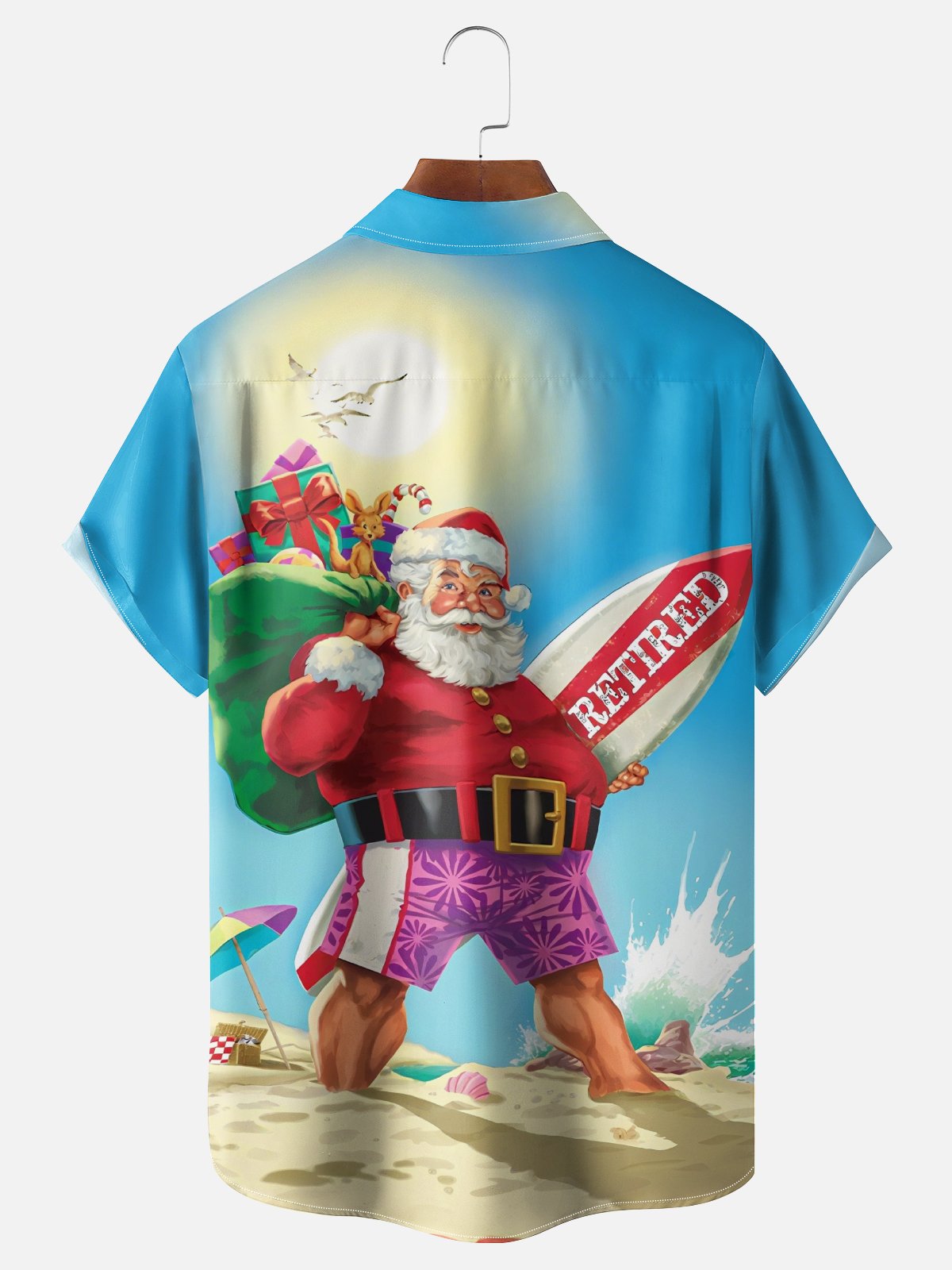 Moisture-Wicking Retired Santa Vacation Chest Pocket Hawaiian Shirt