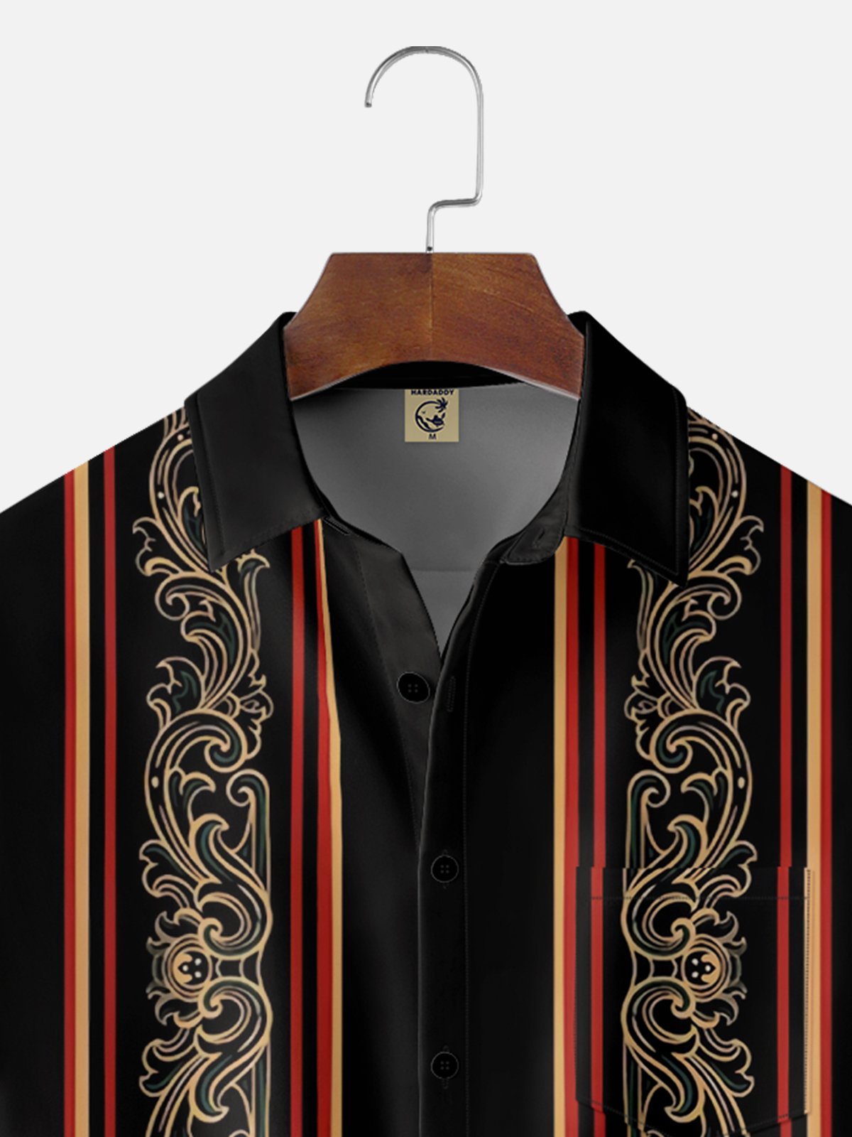 Moisture-Wicking Floral Stripe Chest Pocket Bowling Shirt