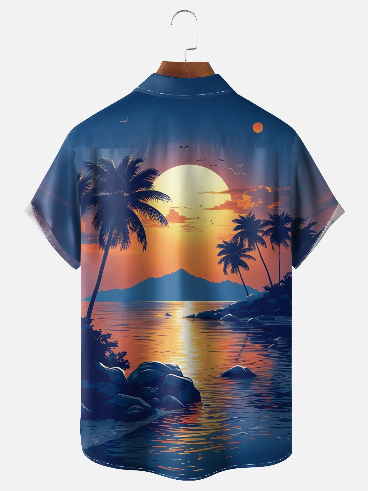 Moisture-wicking Sunset Beach Art Party Vacation Chest Pocket Hawaiian Shirt