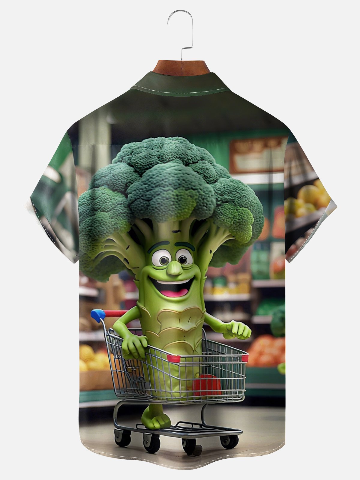 Moisture-wicking Fun Broccoli Shopping Chest Pocket Casual Shirt